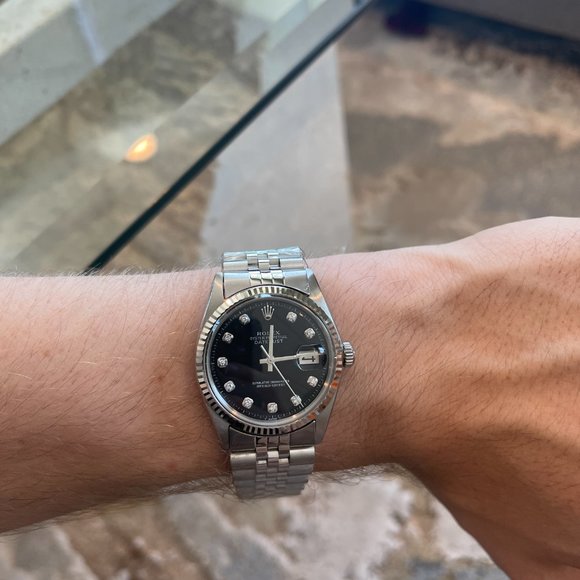 New Rolex Men's 36mm Black Dial Diamond Watch - Picture 1 of 8